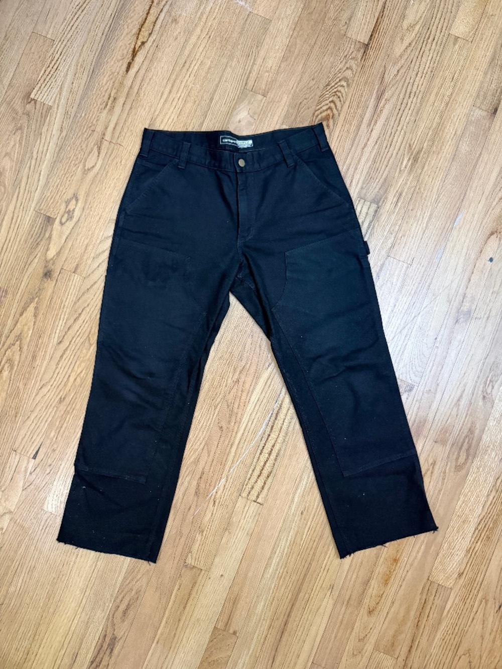 Carhartt Black Double Knee Work Pants W34 w/ Custom Raw Crop